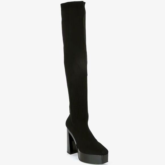 Gianni Bini Jarvis Black Stretch Knit Over-the-Knee Platform Boots Size 8M NWOB - Picture 1 of 16